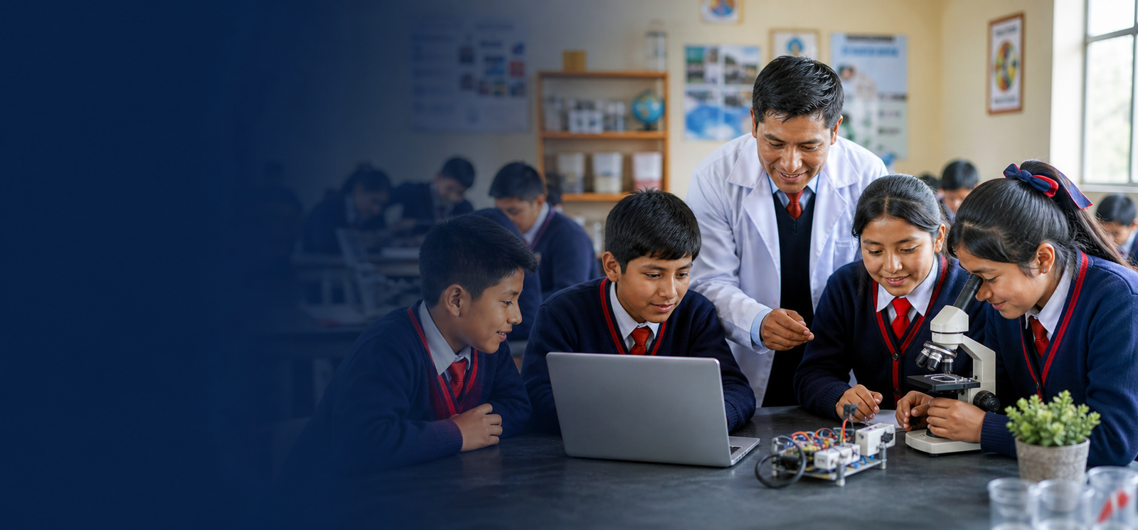 Estudiantes desarrollando proyectos de ciencia y tecnología en laboratorio